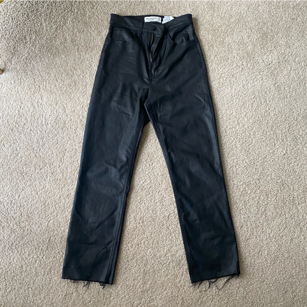Black, coated ankle flare pants from Abercrombie & Fitch